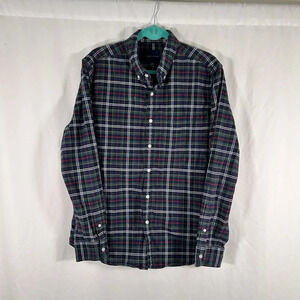 American Eagle Flannel Shirt Men's Large Green Blue Plaid Button Up Long Sleeve